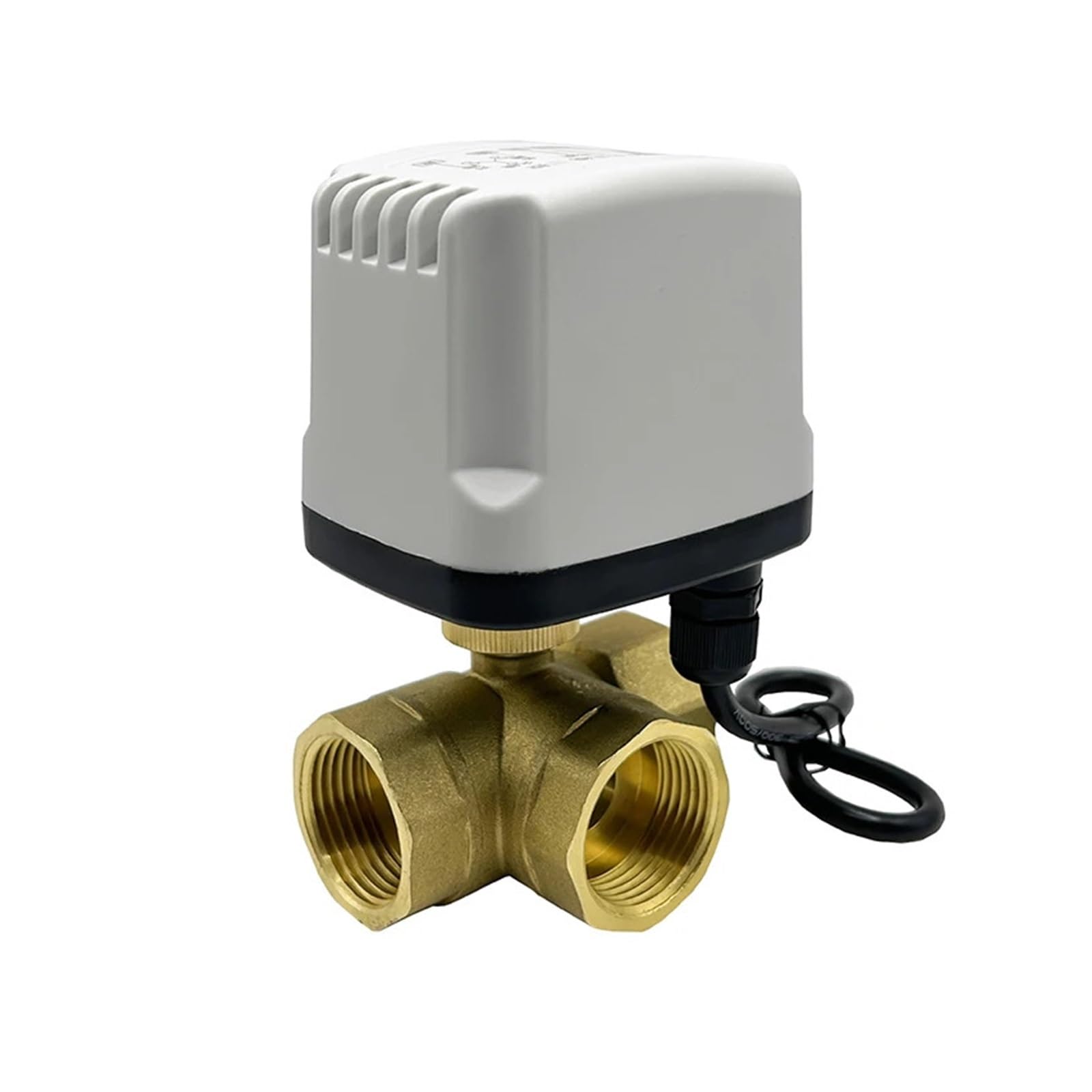 Valvola a Sfera a Tre Vie Valvola a Sfera motorizzata in Ottone Impermeabile IP65 da 1/2'', 3/4'', 1'', 2 Pollici, valvola a Sfera elettrica a 3 Vie, Tipo T a 2 Fili(1/2",220VAC_Closed)