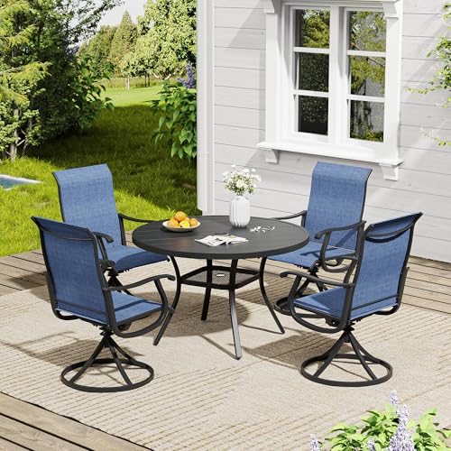 Image of VICLLAX 40.6 inch Round Patio Table, Outdoor Dining Table for 4 with Umbrella Hole for Garden Lawn Deck Backyard, Black