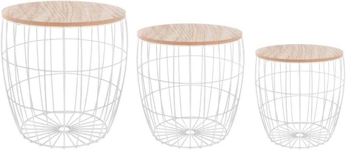 Avilia Color Blanco. Mesas Para Salón – Juego De 3 Mesas Bajas Apilables – Mesitas De Café – Mesitas De Almacenamiento – Mesa Auxiliar Para Oficina Y Dormitorio – 30 Cm, 35 Cm, 40 Cm – Color Blanco