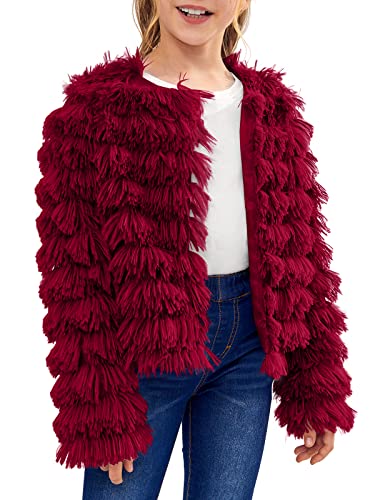 Image of Inorin Girls Open Front Cardigan Faux Fur Coat Warm Fuzzy Trendy Winter Vintage Parka Shaggy Party Outerwear Jackets Tops