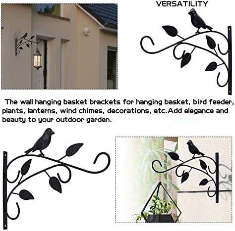 Kyrio 2 Pack Hanging Basket Bracket Outdoor, 12 Inch Wall Hanging Plant Hook Metal Retro Garden Hook Decorative Plant Brackets for Hanging Plants Bird Feeders Lanterns (4 Leaves)