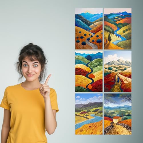 Image of SiddArtify Textured Landscape Art Prints Set - Vibrant Autumnal Colors - 300GSM Board - 12x18 Inch - Pack of 6 Wall Room Decoration art Poster Prints
