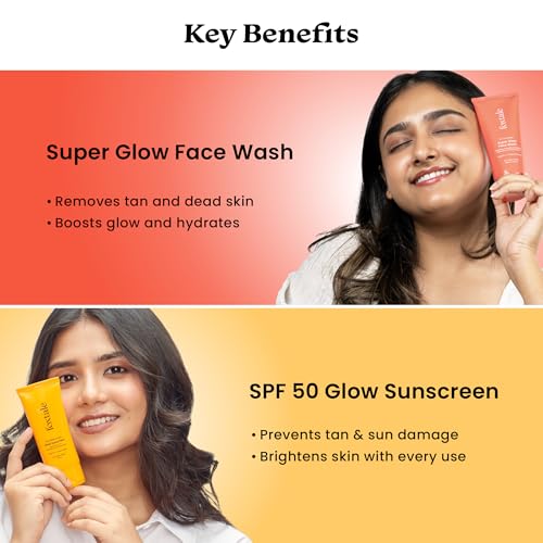 Image of Foxtale Bright Start Duo | Super Glow Face Wash with Vitamin C & Papaya Enzyme + SPF 50 Glow Sunscreen with Vitamin C & Niacinamide | Daily Tan Removal & Brightening | 100ml + 50ml | For Men & Women