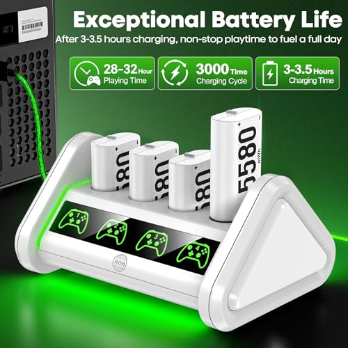 Image of Rechargeable Battery Pack for Xbox One /Xbox Series X|S, 4 x 5580mWh Batteries Xbox One Controllers, Xbox Series Controller Batteries with Charger Station for Xbox One /One S|X /Elite