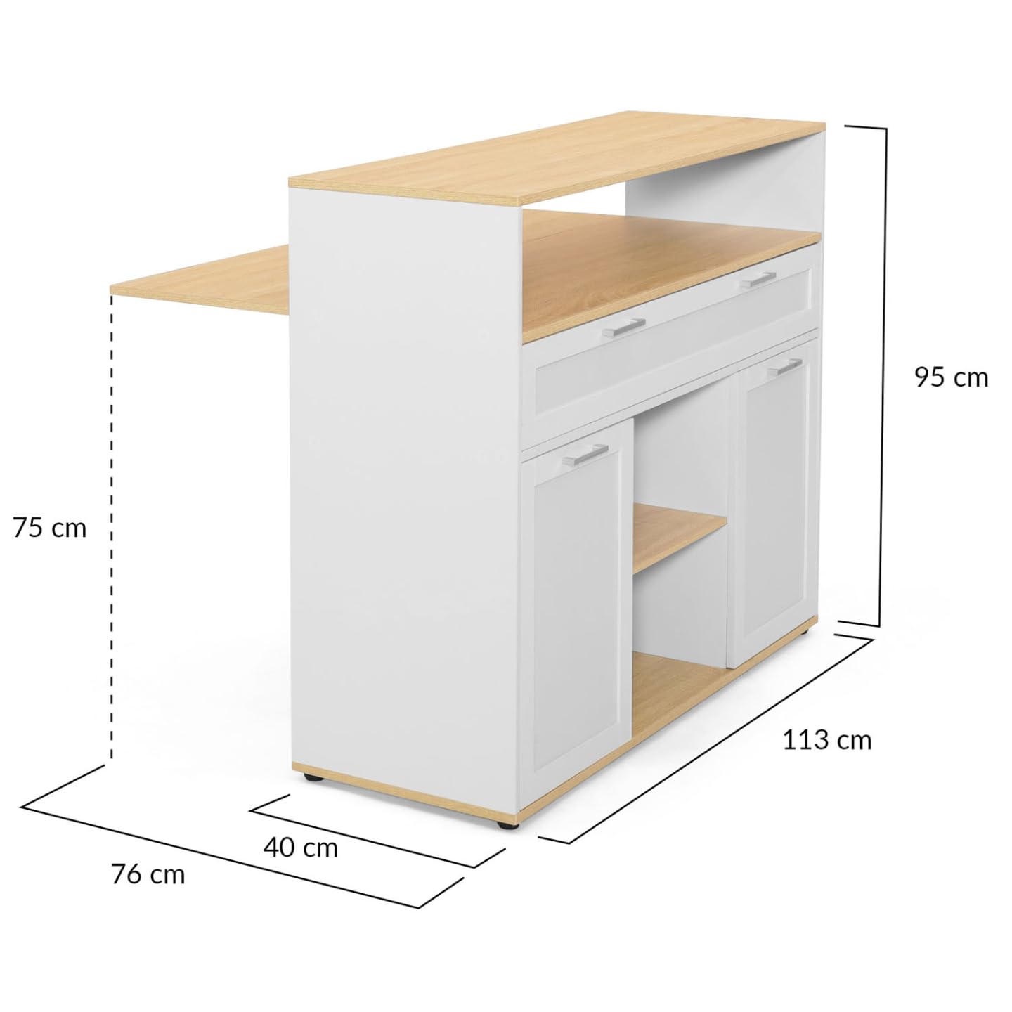 IDMarket - Meuble de Bar Extensible en Table à Manger 2 Personnes VITO Blanc et Plateau Bois