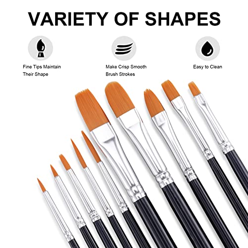 Image of GOTIDEAL Paint Brushes, Acrylic Paint Brushes, 10 Pcs Round Pointed Tip