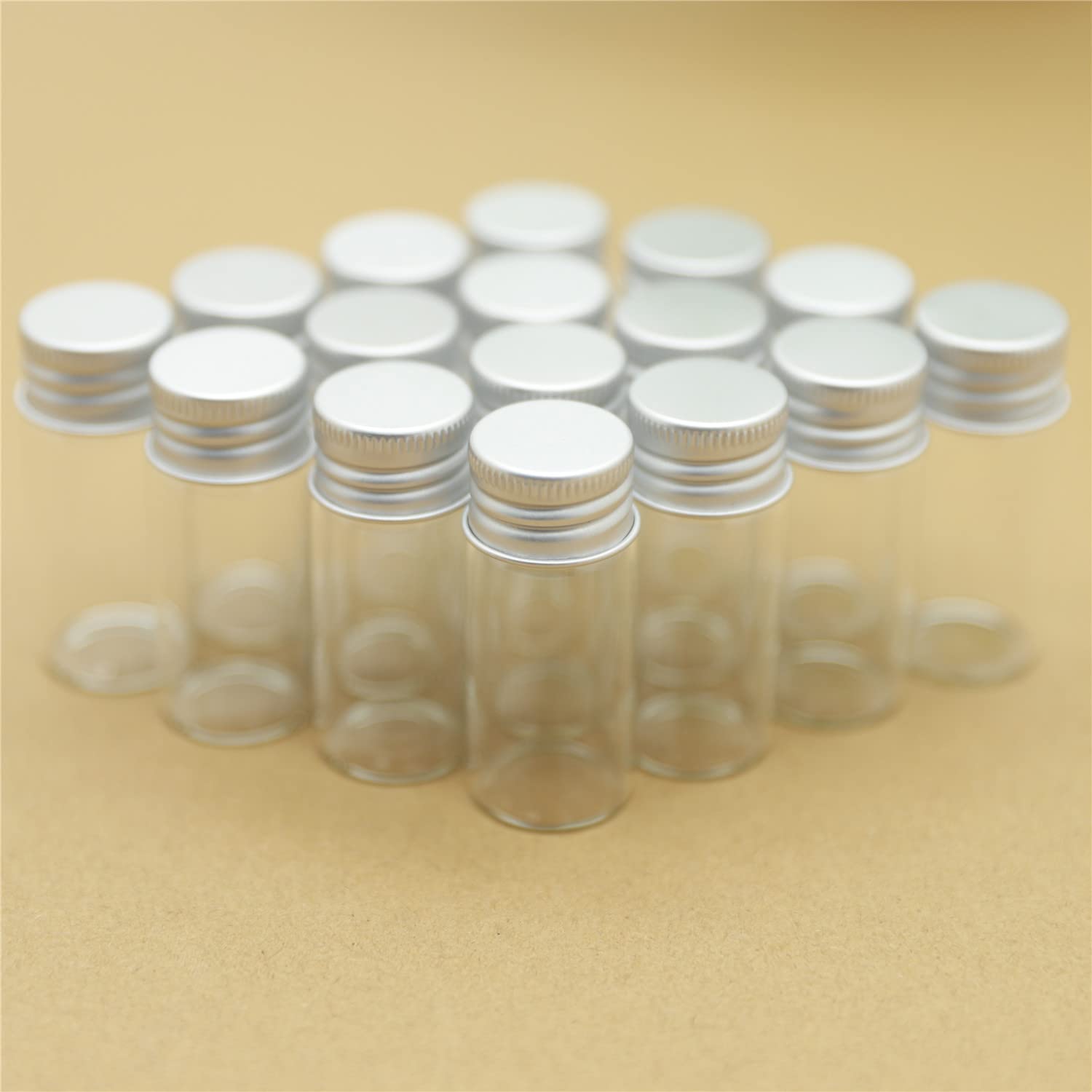 SYLALE 100 unids/Lote 13 * 22 * 50mm 10ml Botella de Vidrio pequeña frascos de Vidrio tapón de Rosca Plateado Tubo de ensayo Viales de almacenamientobotellas Decorativas