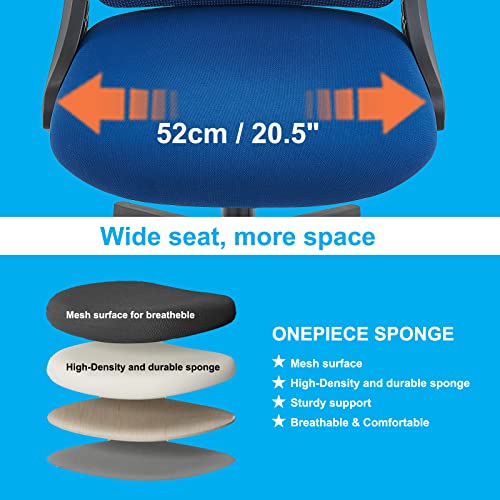 HOLLUDLE Ergonomic Office Chair with Foldable Backrest, Computer Desk Chair with Widened Seat(52 CM), Flip-up Armrests, Mesh Lumbar Support and Tilt Function - Image 6