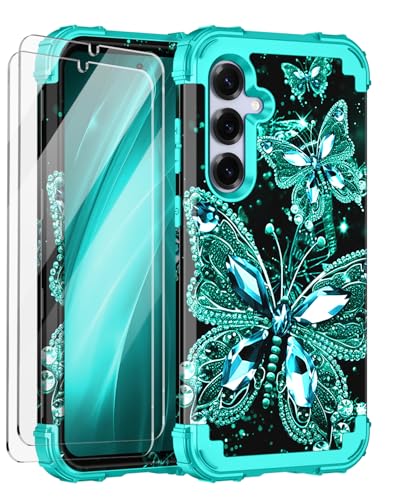 Miqala for Galaxy S25 Case,Glow in The Dark Three Layer Heavy Duty Shockproof Full Body Hard Plastic Bumper+Soft Silicone Protective Case for Samsung Galaxy S25 5G,Blue Black