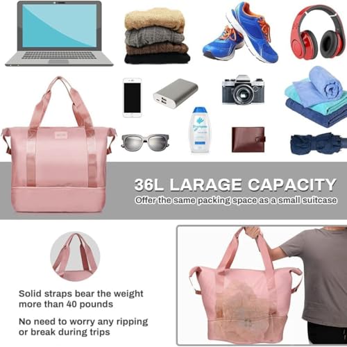 Sprqcart Travel Duffel Bag, Sports Tote Gym Bag, Shoulder Weekender Overnight Bag for Women (Pink) 9