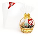 volila Large Cellophane Bags for Gift Baskets - 10 Pack (30 in x 40 in) Clear Gift Wrap for Gift Baskets, Floristry, Party Favors and Food Packaging