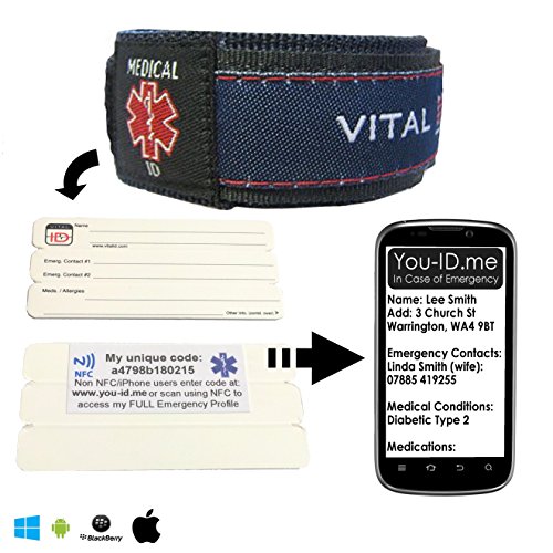 Medizinisches Armband, ideal für Epilepsie. Funktioniert mit Smartphones im Notfall. Armband für Ausweis, medizinische Zustände, alle Medikamente,