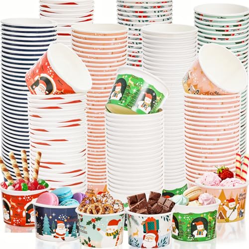 Eorbow 240 Pack Christmas Snack Cups, 9 OZ Disposable Ice Cream Bowls, Xmas Themed Paper Bowls for Soup, Small Food Containers for Candy Dessert Sundae Buffet, Christmas Party Supplies