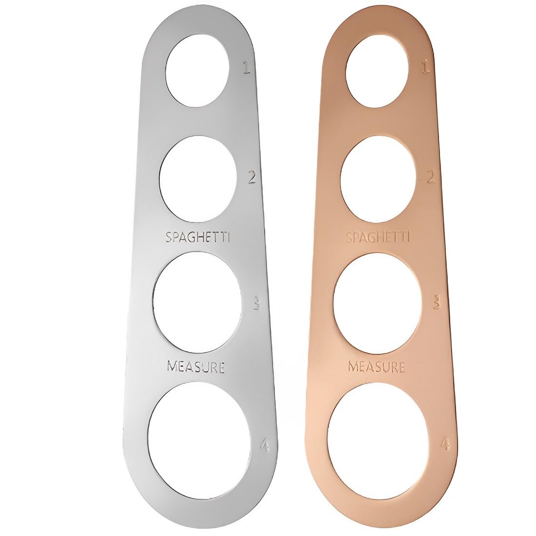 EIHI 2 Piezas Dispensador de fideos de acero inoxidable, Medidor de fideos de acero inoxidable, Medidor de fideos de 4 agujeros de acero inoxidable, Control de porciones de pasta Gadget（Oro y plata）