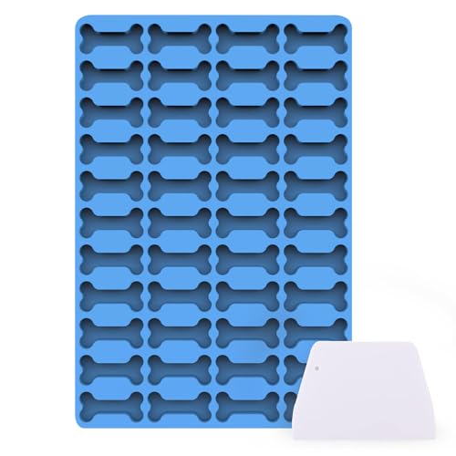 Silikon Hundekekse Backform, 44 Gitter Hundekuchen Backmatte mit Knochen-Formen für DIY Hundeleckerlies, Schokolade, Kekse, Süßigkeiten, BPA-Frei - Blauer Knochen