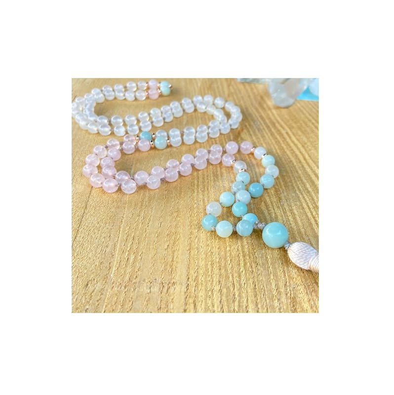 KACHVI Bracciale In Cristalli Di Quarzo Rosa E Japmala Di 6
