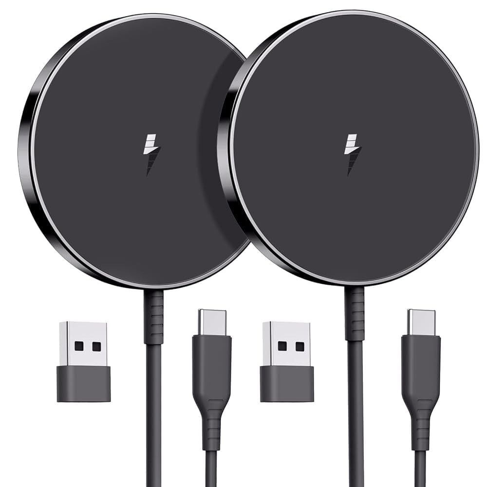 充電器 ワイヤレス充電器 マグネット式 iPhone 17/16/15/14/13/12 シリーズ 2 パック充電器 AirPods 3/2/プロ 2/プロのマグセーフ元の交換,最大15W 急速 便利 Type-C ケーブル長さ1.5m
