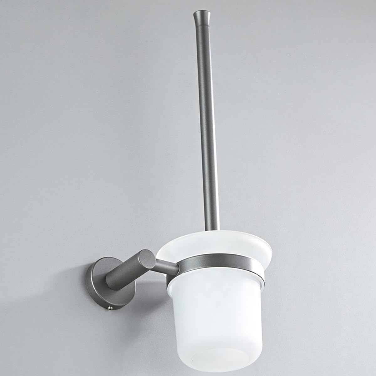 IMIKEYA Escobilla de Baño para Inodoro con Base Redonda de Vidrio Mate, Diseño Simple y Moderno, Fácil de Colgar en Pared, Adecuado para Limpieza Eficaz Caídas