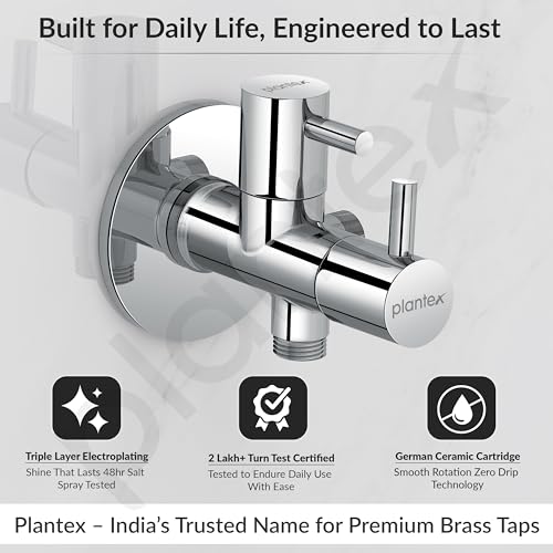 Image of Plantex Pure Brass 2 Way Angle C ock /Angle Valve for Bathroom withTeflon Tape /Angleular Cocke -(ICO-908-Mirror-Chrome)