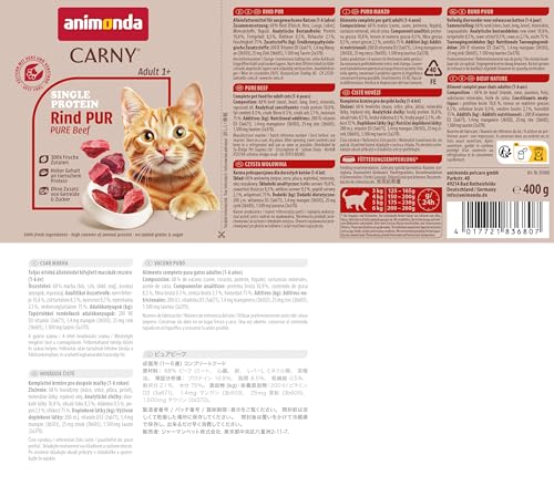 animonda Carny Katzen Nassfutter Single Protein Mix Pur (6 x 400g), Katzenfutter mit nur einer Proteinquelle, Futter für ausgewachsene Katzen