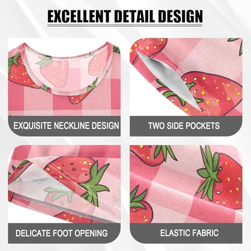 ALAZA Cartoon Strawberry Plaid Stylish Pajamas Short Sleeve 2 Piece Sleepwear Top and Bottom Pajama Set Unisex4