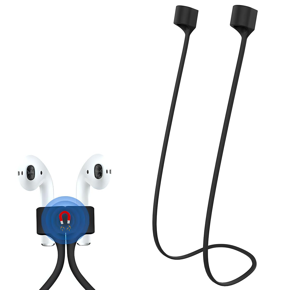 KACA Magnetic Anti-Lost Strap Silicone Rope Wire Cable Connector String for AirPods Pro/Aipods Pro 2 / Airpods 1,2&3 / Earbuds (Black)