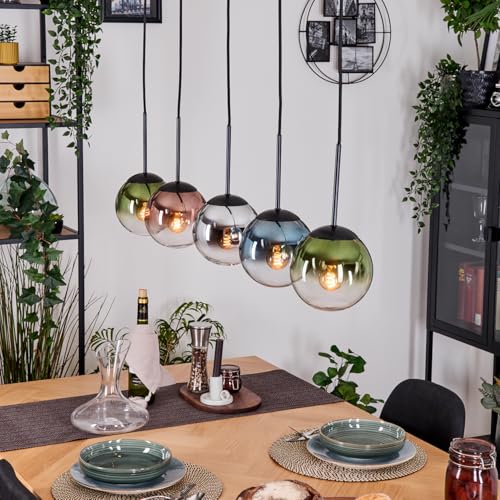Gastor Suspension, Boule lumineuse, Suspension Bleu, Chrome, Vert, Clair, Cuivré, Fumé, 5 lumières