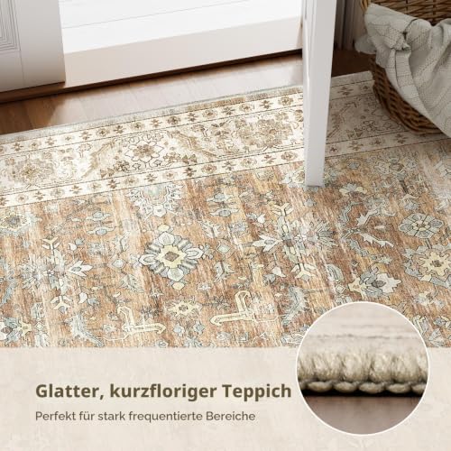 HOMFINE Teppich Wohnzimmer 120x170cm Vintage Waschbar Beige Braun – Ansicht 6