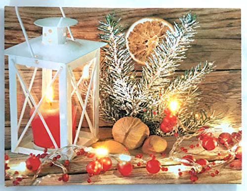 Jürgen Schleiß Konfektion LED-Bild Leinwandbild Leuchtbild Wandbild 15x20cm flackernd Wellnes Laterne Weihnachten Winter Cover