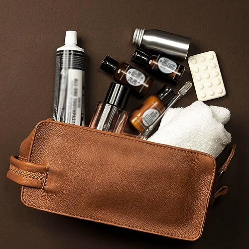 BJOHVPPS Leather Toiletry Bag for Men, Leather Hanging Dopp Kit Water Resistant Shaving Bag Small Toiletry Bag for Traveling(Brown) - Image 5