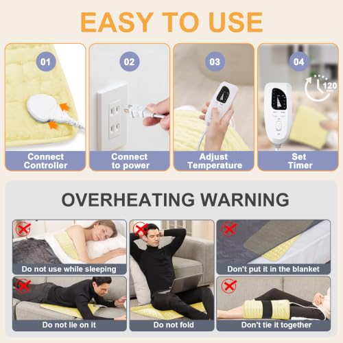 Image of Heating Pad,Electric Heating Pads,Heating Pad for Back,Yellow,24x12 Inch