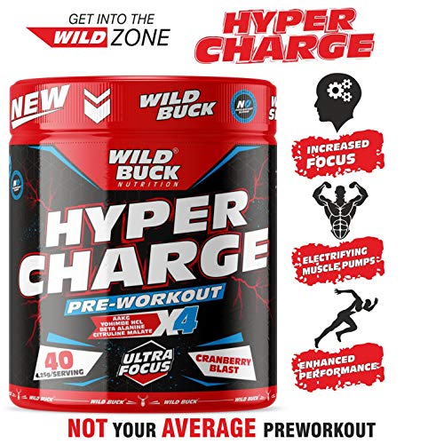 Image of WILD BUCK Hyper Charge Pre-X4 Hardcore Pre-Workout Supplement [40 Servings,Cranberry Blast] with Creatine Monohydrate,Arginine AAKG,Beta-Alanine,Muscle Pump -Powder For Unisex,Free Shaker,4.25 grams