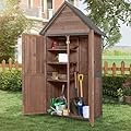 GUTINNEEN Outdoor Storage Shed with All Around Strong Metal Frame, Garden Tool Sheds Cabinet with Floor & Adjustable Shelves, Wooden Tool House for Backyard Garden Patio Lawn (Dark Brown)