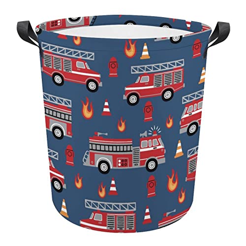 Image of Red Fire Trucks Laundry Hamper Basket Bags Collapsible Waterproof Clothes Bag Washing Bin with Handles Easy Storage for Bedroom Dorm Bathroom And Living Room,Toy Organizer