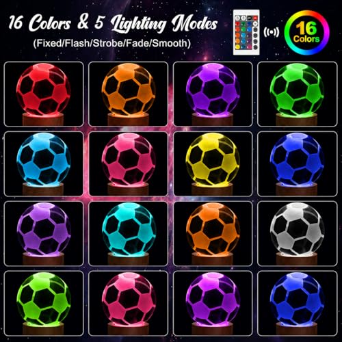 Image of 3D Soccer Ball Night Light, Soccer Lamp 16 Color Changing with Remote Control for Bedroom Decor, Ideal Cool Desk Decor Gift for Teens Boys, Football