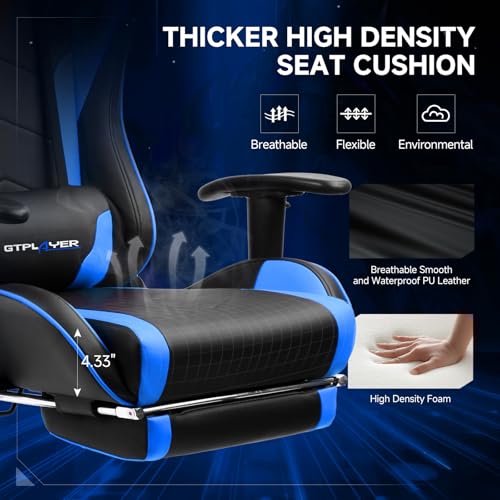 Image of GTPLAYER Gaming Chair,Gamer Chair with Bluetooth and Adjustable Backrest,Seat Height Adjustable Computer Chairs with 3D Armrests,Video Game Chair with Footrest Speakers (Blue)