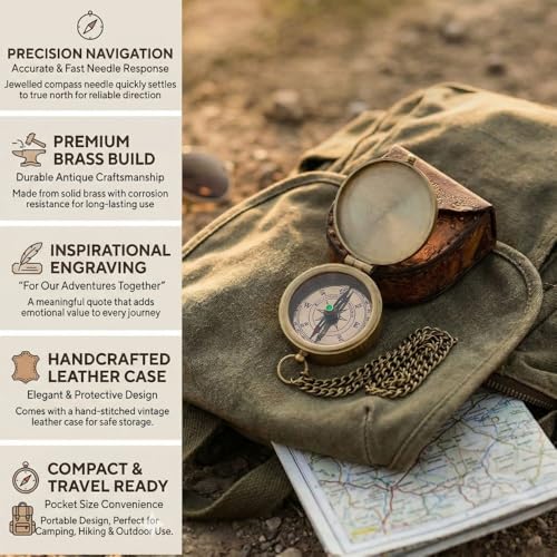Pocket Brass Compass, Nautical Navy Compass for Camping, Travelling, Hiking, Boating, Gifting Compass for Wedding, Birthday, Anniversary, Valentine’s Day for Loved Ones with Imprinted Leather Case by ROORKEE INSTRUMENTS (INDIA) A NAUTICAL REPRODUCTION HOUSE - Used condition - Image 5
