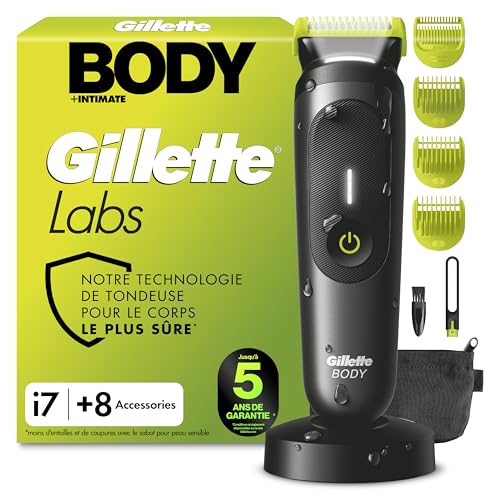 Gillette Labs Body + Intimate Tondeuse Homme i7, Tondeuse Corps et Zone Intime, Étanche, Dotée de la Technologie SkinFirst et de la Lumière LED pour Visibilité, 3...