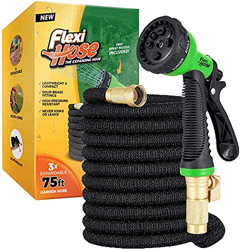 Schlauch Flexibel - Ausziehbare Garten Schlauch Flex Rohr-8 Funktion Spritzpistole-Extra Stärke & Fest Messing Armaturen Flexibler Wasserschlauch Garden Hose (Schwarz - 23 Meter)