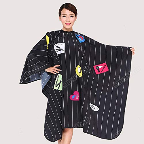 RMI Retro Vertical Striped Black Salon Styling Cloth Hairdressing Apron Gown Hairstylist Barber Haircut Cape