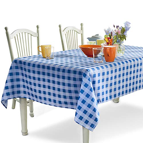 YEMYHOM Rectangle Tablecloth 60 x 84 Inch Spill-Proof Oil-Proof Microfiber Table Cover Machine Washable Indoor Outdoor Rectangular Table Cloth for Spring Summer Party (Light Blue and White Checkered)