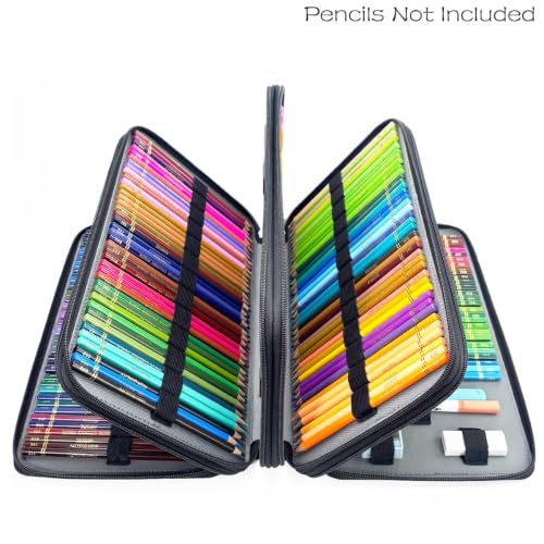 Image of YOUNGCOL Colored Pencil Case Color Pencil Organizer Storage Large Capacity Pencil Case (Black + Retro Flower, 300 Capacity)