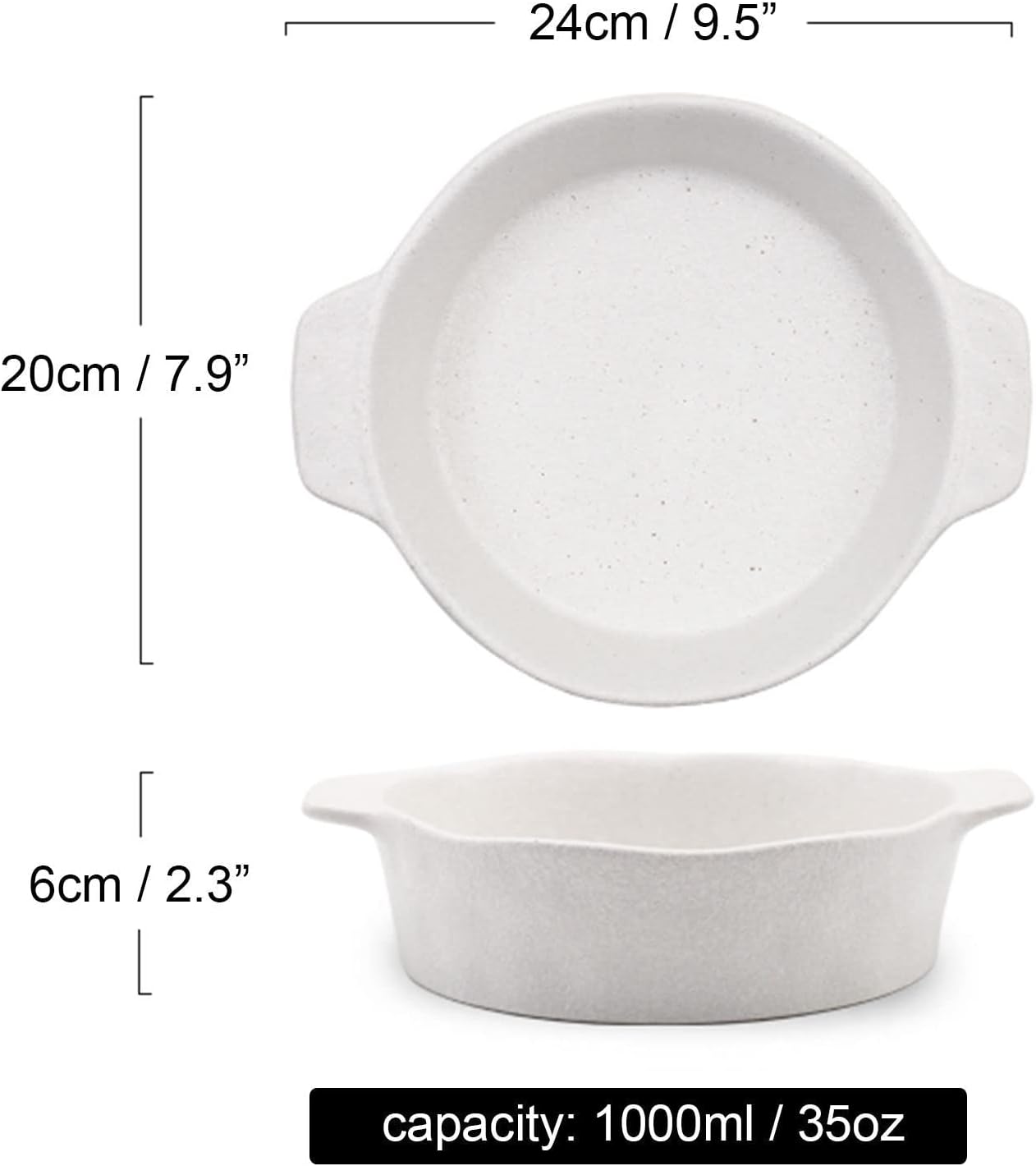 Baking Tray,Ceramic Bakeware,Porcelain Ceramic Casserole With Handle, Round Lasagna Pan, Microwave Baking Dish Oven Safe, Pan.-gray-35oz 1000ml (Color : Gray, Size : 35oz 1000ml) (Co (Color : Wit, S