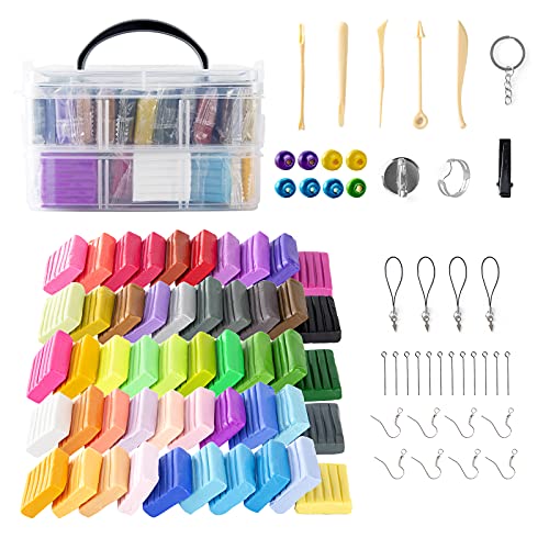50 Colors Small Block Polymer Clay Starter Kit,Air Dry Clay Ultra Light Modeling Clay,DIY Oven Bake Clay with Sculpting Tools and Accessories ,Kids Gifts Art Set with Storage Box