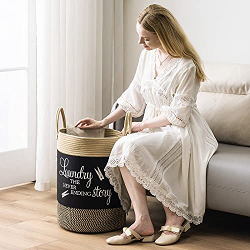 Youdenova Woven Rope Laundry Basket, Tall Dirty Clothes Hamper For Blanket Storage In Bedroom, Bathroom,Living Room - Brown, 58L #TOP6