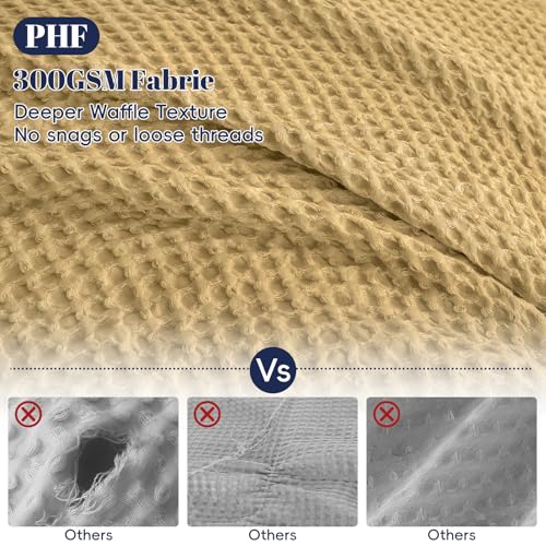 Image of PHF Waffle Weave Duvet Cover Set King Size, No Snagging Ultra Soft Luxury Textured Breathable Comforter Cover for All Season 3pcs, Durable Bedding Duvet Set with 2 Pillow Shams, 104 inchx90 inch, Antelope