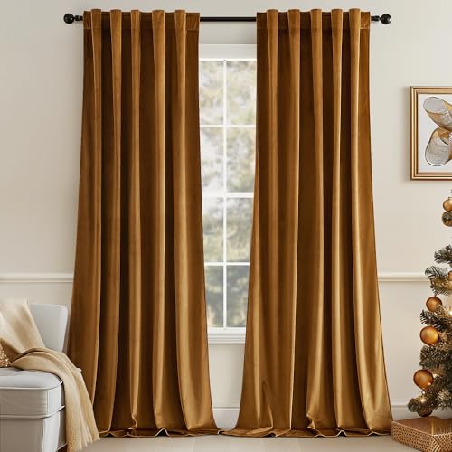 Image of MIULEE Velvet Curtains 52x90 inches 2 Panels Gold Brown Blackout Curtains | Luxury, Bedroom Living Room, Thermal Insulated, Super Soft Window Drapes, Rod Pocket & Back Tab