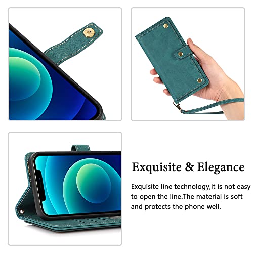 Étui portefeuille iPhone 12 noir protection clapet cuir avec strap - 7
