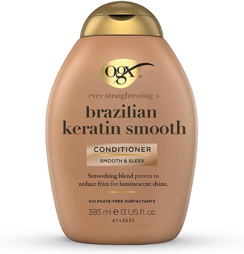 Ever Straightening + Brazilian Keratin Therapy Hair-Smoothing Conditioner With Coconut Oil, Cocoa Butter & Avocado Oil, Paraben-Free, Sulfate-Free Surfactants, 385 Millilitre