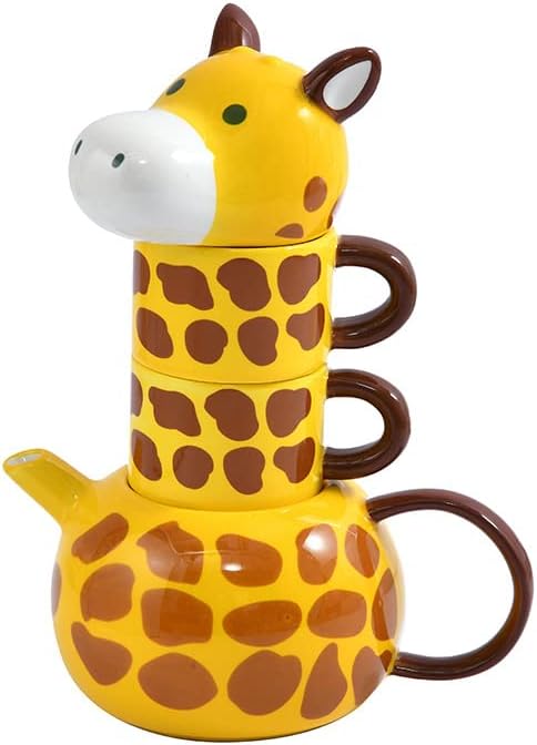 RORA Giraffe Tea Kettle with 2 Tea Cups Set, Hand-painted Ceramic Teapot Set for Coffee Latte Milk Tea Flower and Fruit Tea （17 oz/500 ml）